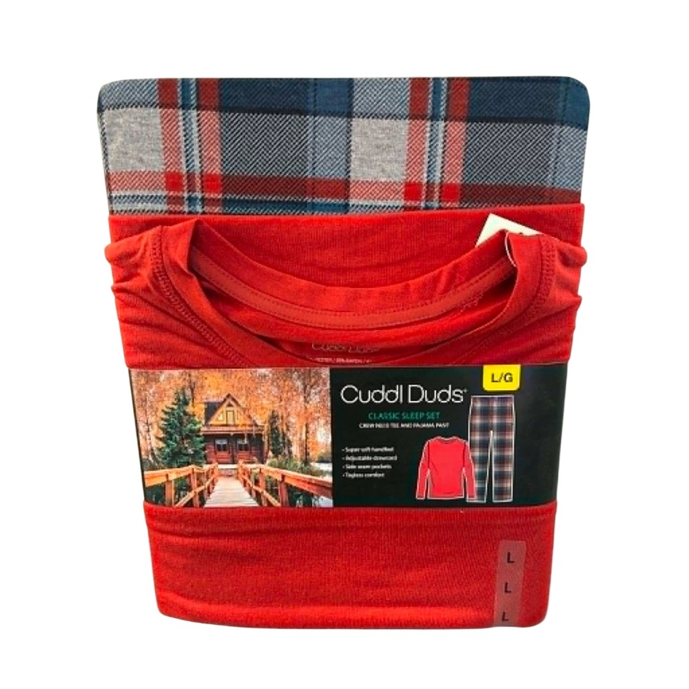 Cuddl Duds Pajama Set Womens Large Red Plaid 2 Pc Fleece Sleepwear Soft